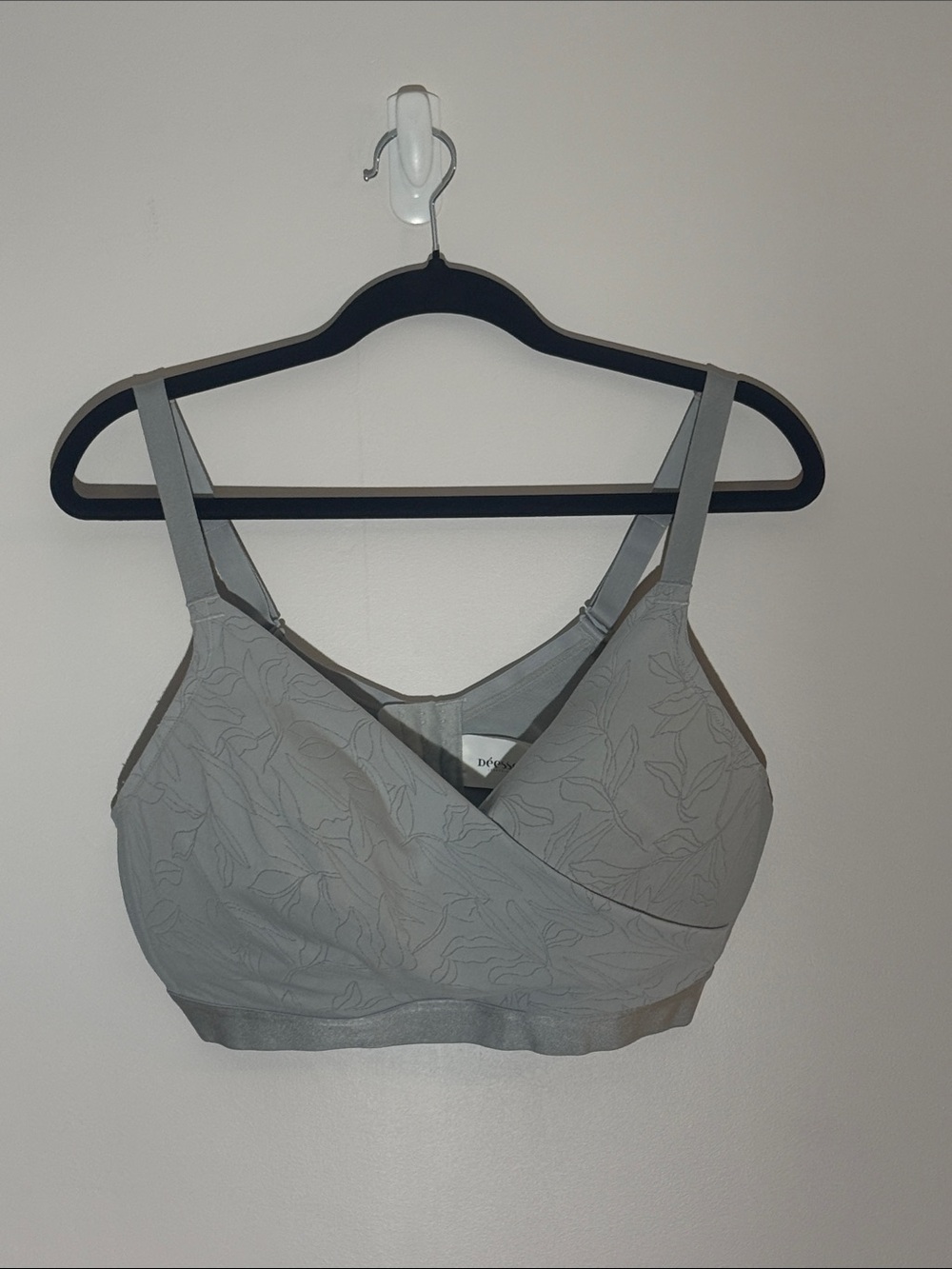 Soft Support Gray Floral Crossover Bralette